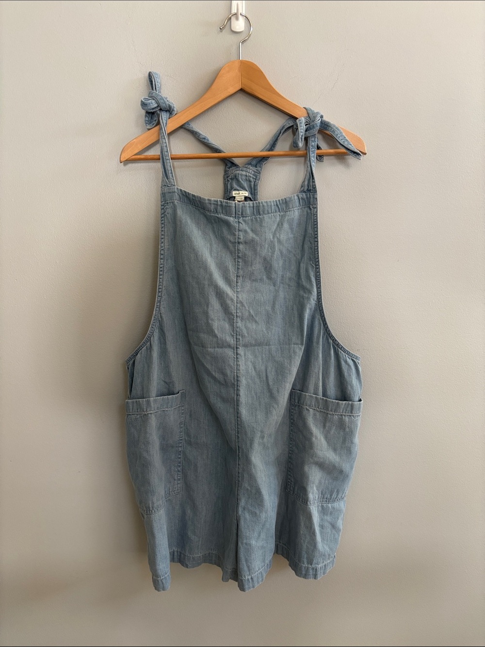 Aerie Light Wash Denim Tie-Shoulder One-Piece Size XXL
